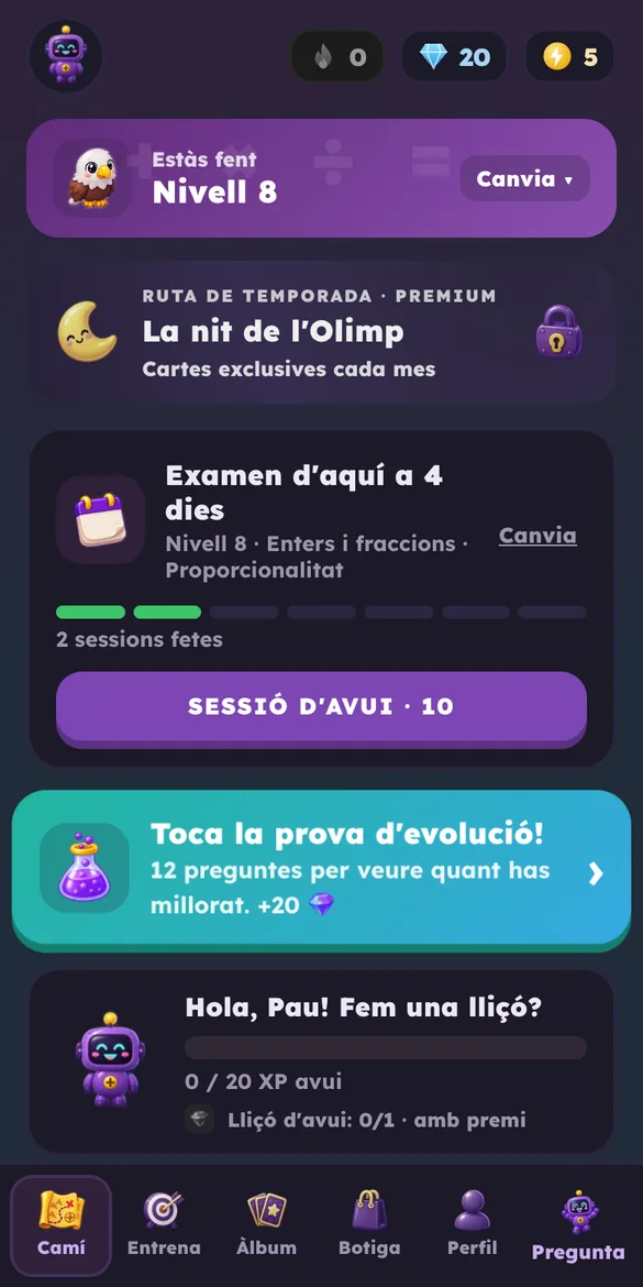 Inici de Numi Pro amb el pla d'examen