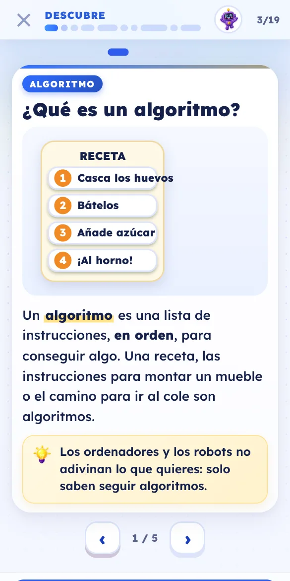 Una tarjeta de teoría de Numi Tech: qué es un algoritmo, con el ejemplo de una receta